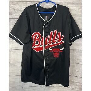 Chicago Bulls Jersey Boys L Black NBA Short Sleeve Button Up Front Back #66